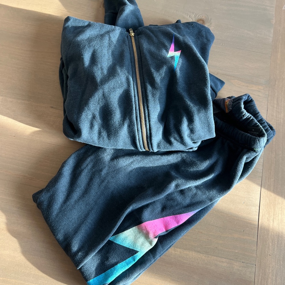- Women’s  Aviator Nation Charcoal Jogger Set with Lightning Bolt size medium